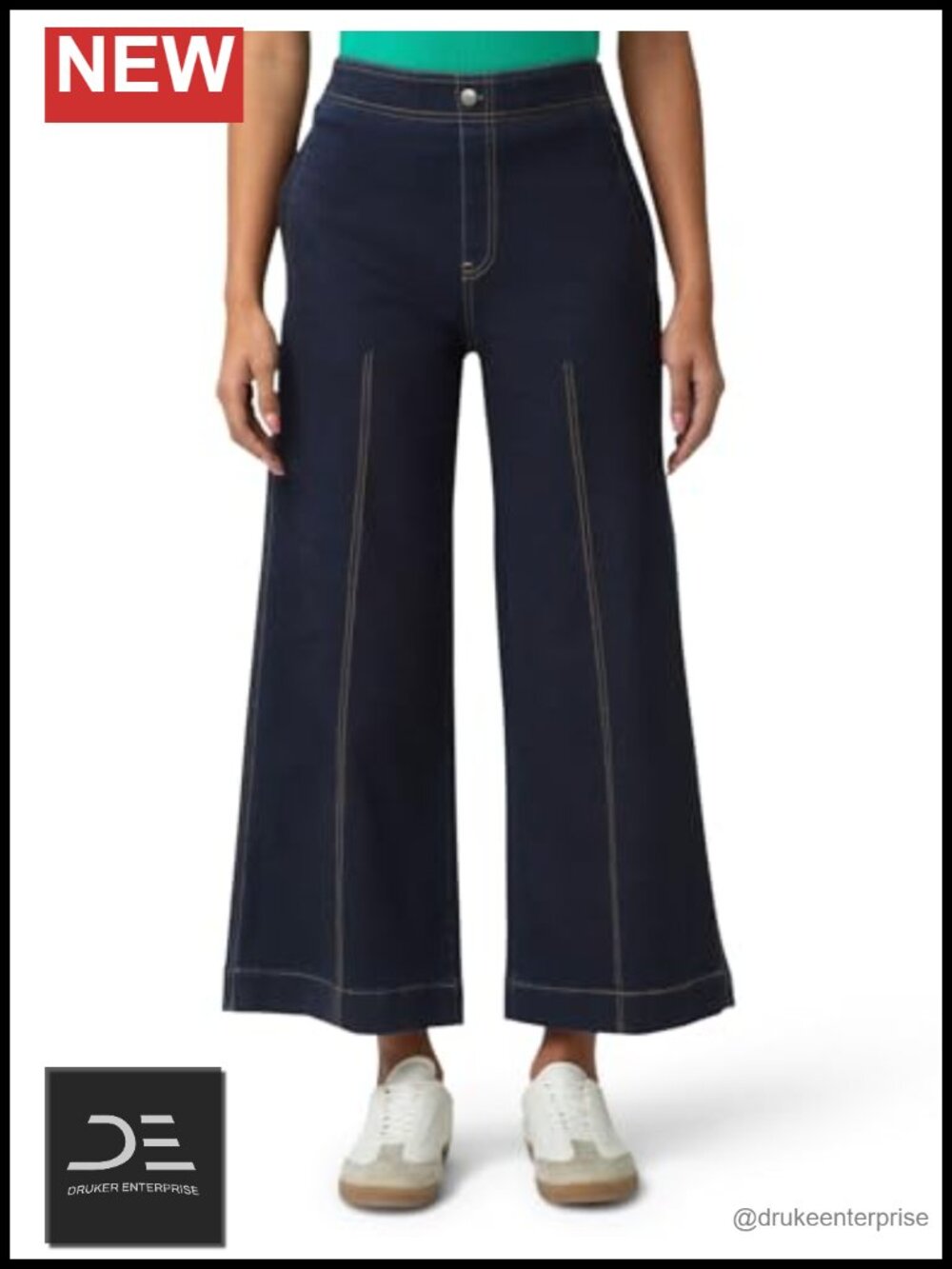 HUE Women's Cropped Wide Leg Denim Jeggings Stretch Pull-On